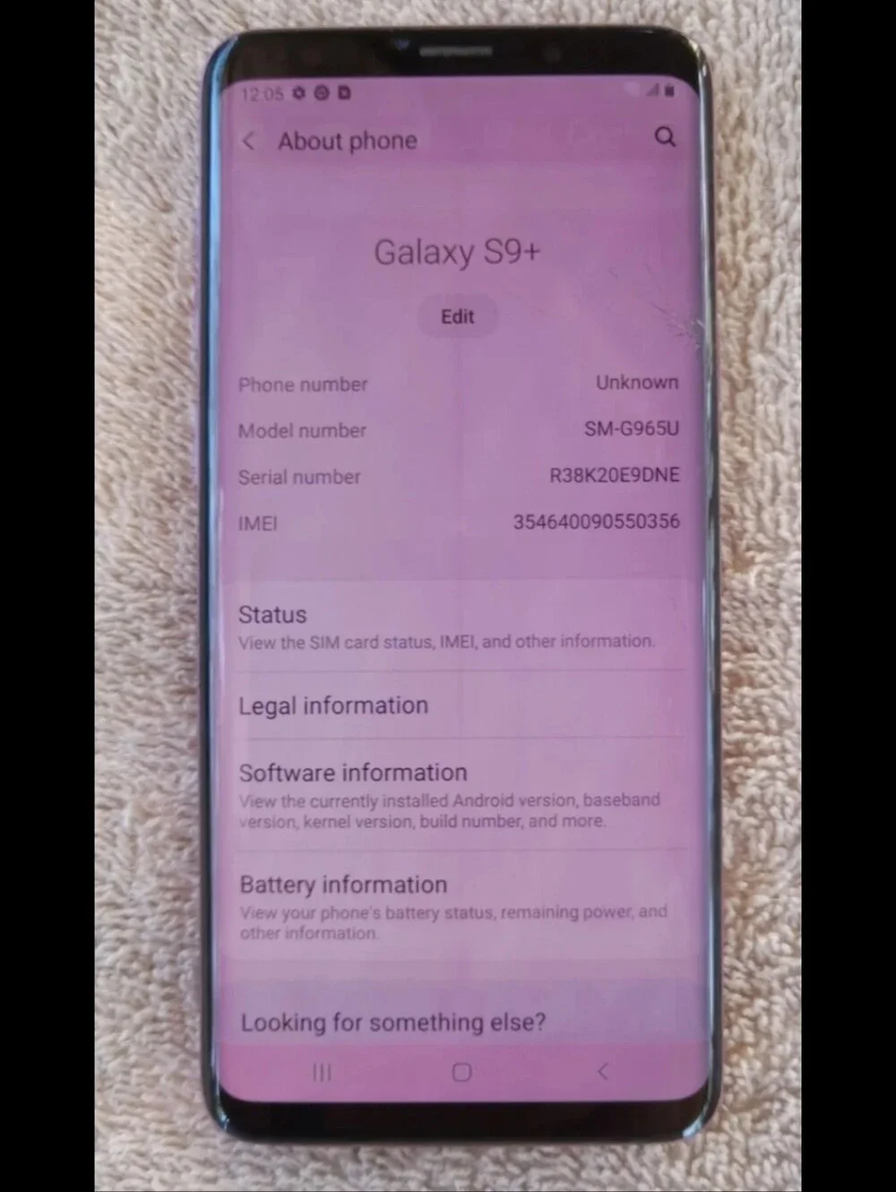 Samsung Galaxy S9+ with Pink-Tinted Display